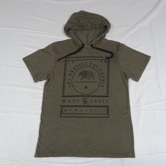 FIFTH SUN LOS ANGELES CA BEAR LOGO HOODED MEDIUM GREEN MENS T-SHIRT L341 - Picture 1 of 4